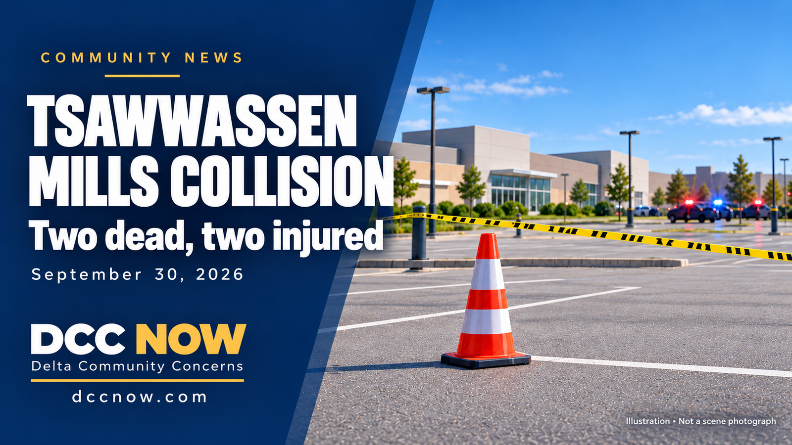 Tsawwassen Mills collision — two dead, two injured. Illustration, not a scene photograph.