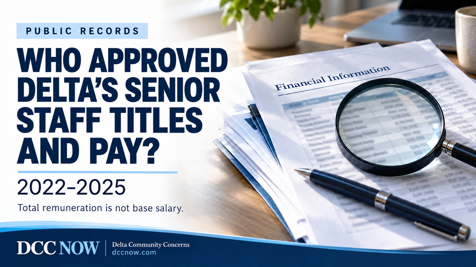 Who approved Delta’s senior staff titles and pay, 2021–2025. Total remuneration is not base salary. DCC Now.