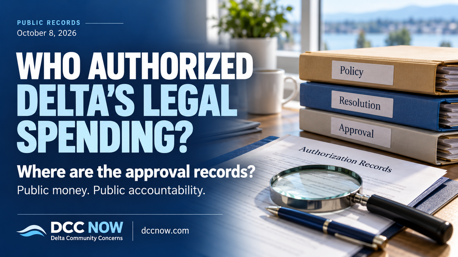 Binders labeled Policy, Resolution, and Approval beside an Authorization Records file.