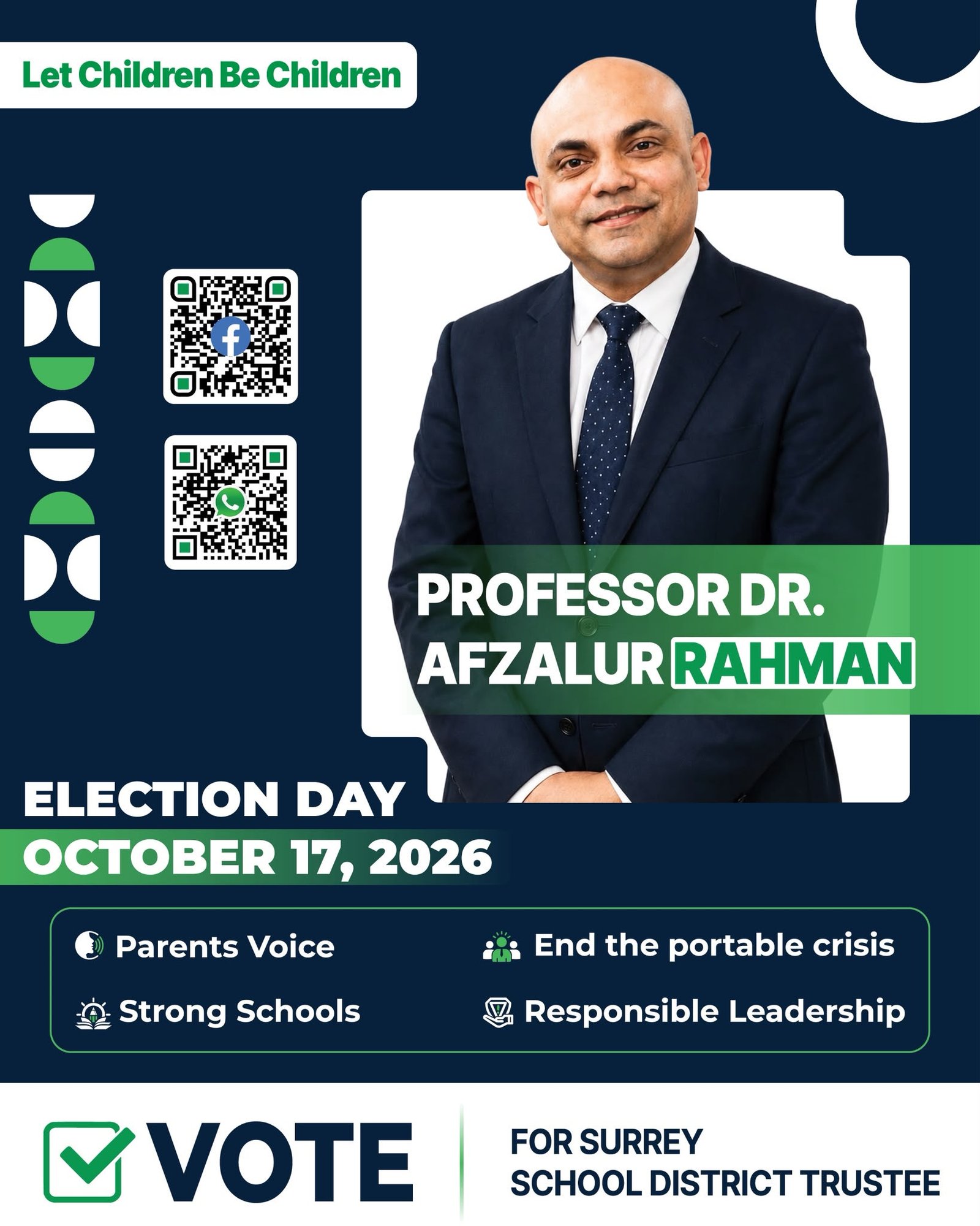Campaign image supplied by Surrey school trustee candidate Dr. Afzalur Rahman